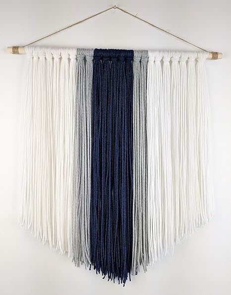 photo Abstract Yarn Wall Art Patterns kraska yarn wall hanging boho decor decorative interior tapestry bedroom wall decor nursery room bohemian art decor 17 5 x 24 inch navy and white