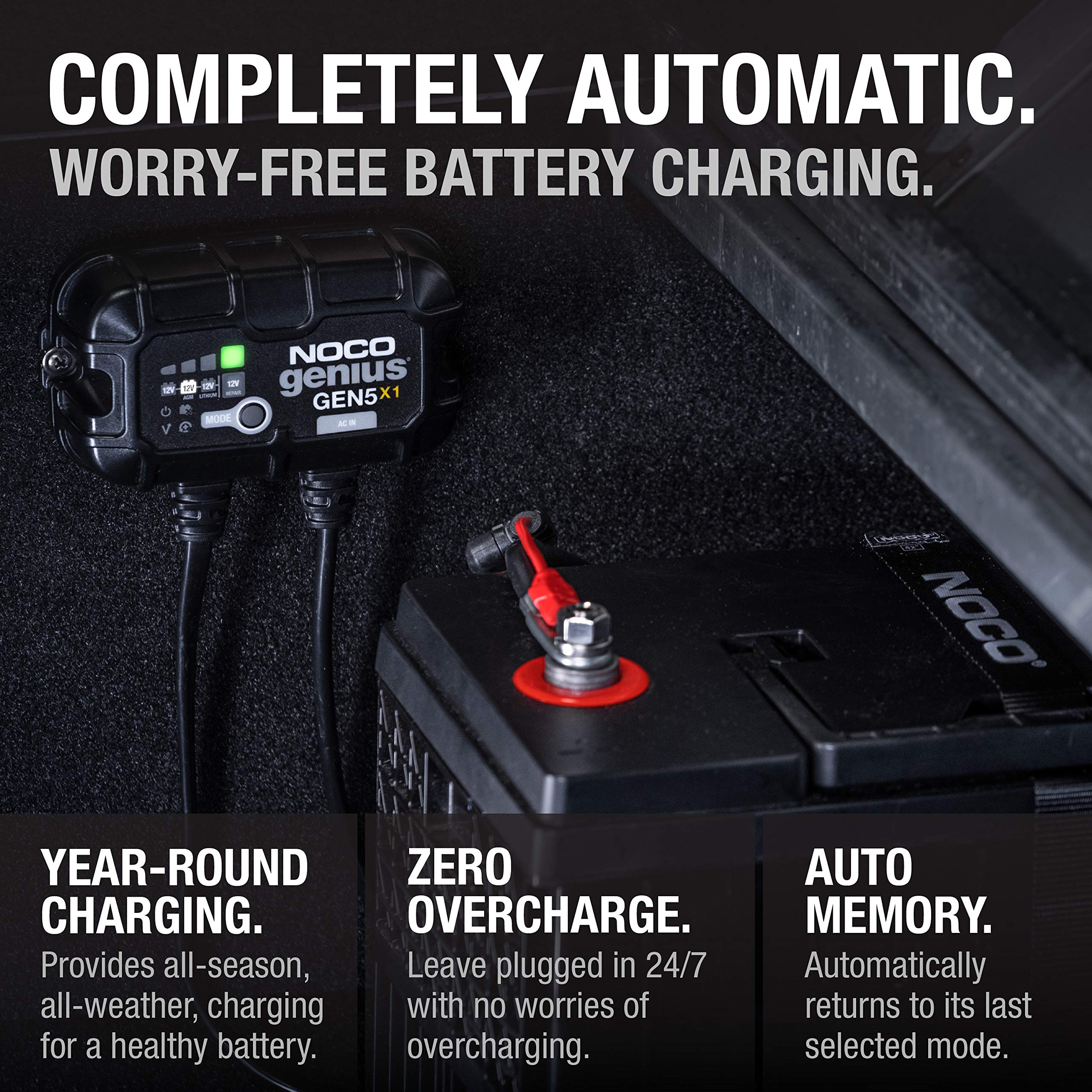NOCO Genius GEN5X1: 1-Bank, 5A Onboard Battery Charger - 5A Per Bank, 12V Waterproof Marine Charger with Overcharge Protection & Temperature Compensation – for Lead-Acid & Lithium Batteries