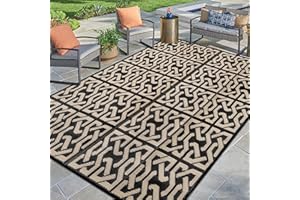 SAND MINE Reversible Mats, Plastic Straw Rug, Modern Area Rug, Large Floor Mat and Rug for Outdoors, RV, Patio, Backyard, Deck, Picnic, Beach, Camping, Trailer, Black & Beige, 9' x 12'