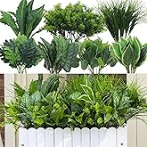 Green Moon 18 Bundles Artificial Plants Outdoor, Faux Bushes Plastic Fake Greenery Stems Shrubs UV Resistant for Indoor Outside Hanging Plants Front Porch Home Garden Window Box Spring Summer Decor