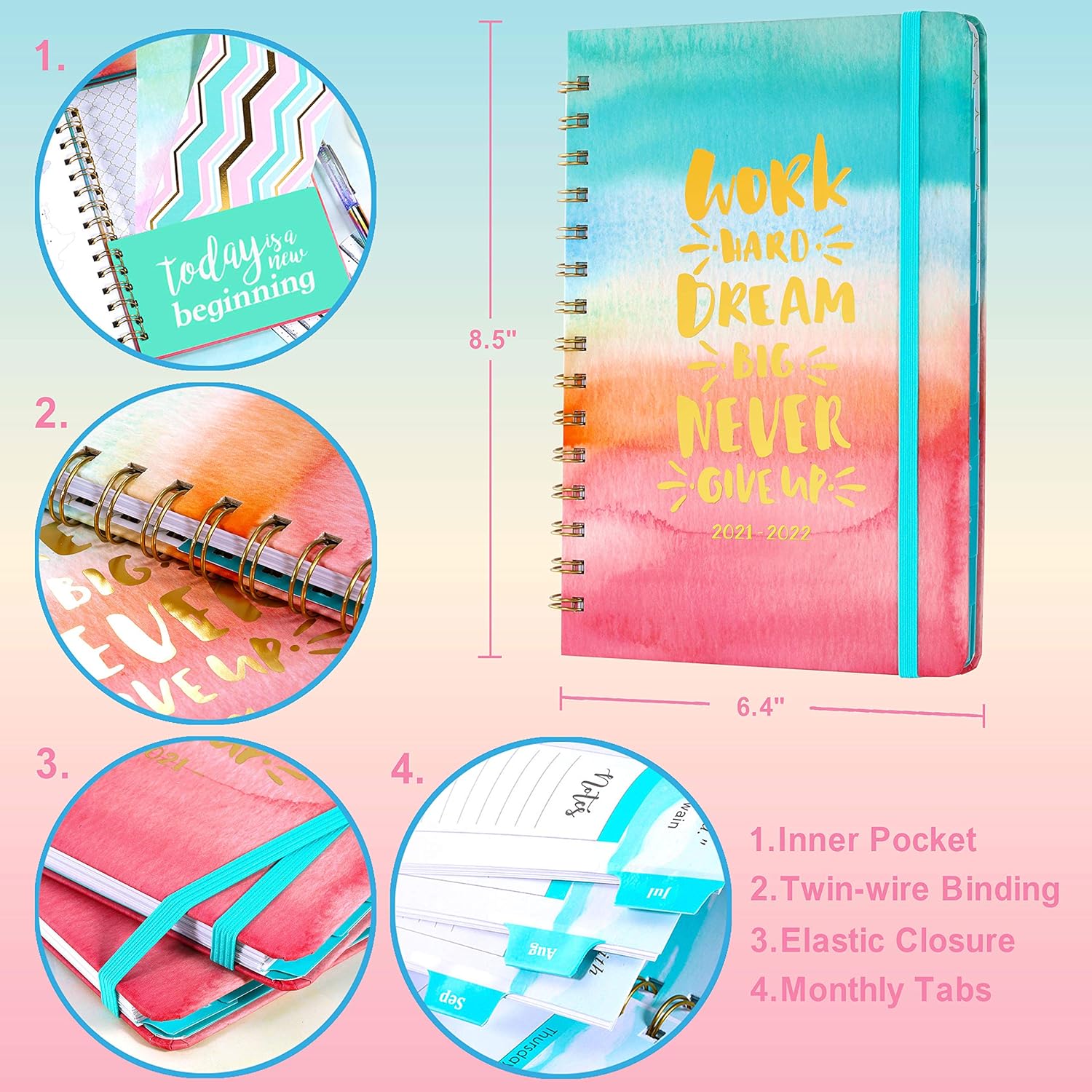 2021-2022 Planner - Weekly & Monthly Planner with Monthly Tabs, Jul 2021 - Jun 2022, 6.4" x 8.5", Flexible Hardcover with Thick Paper, Elastic Closure & Inner Pocket : Office Products