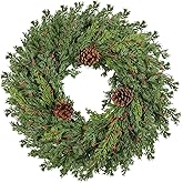 Real Touch Pine Christmas Wreath 24 Inch Christmas Wreaths for Front Door Winter Wreath Artificial Green Wreaths Outdoor Christmas Decorations Indoor Outside Window Home Holiday Thanksgiving