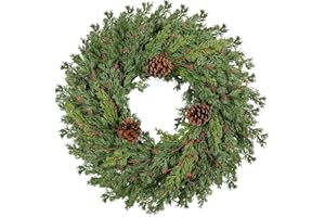 CHEAWRTZ Real Touch Pine Christmas Wreath 24 Inch Christmas Wreaths for Front Door Winter Wreath Artificial Green Wreaths Outdoor Christmas Decorations Indoor Outside Window Home Holiday Thanksgiving