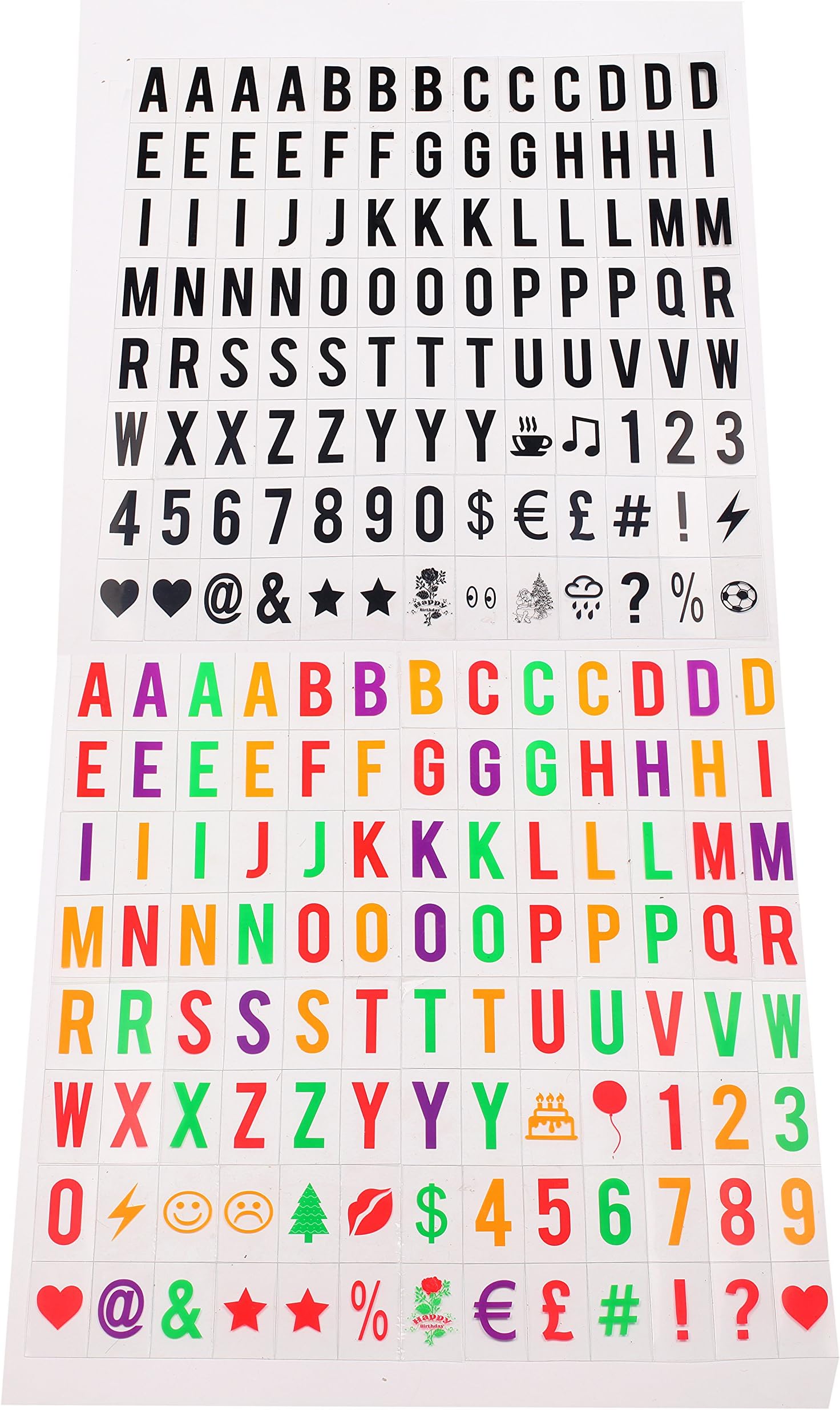 208 Black Letters, Pastel Colour Letters,Special Decorative Symbols for Use with A4 Cinematic Light Box