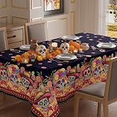 XCHI Day of The Dead Sugar Skull Rectangle Tablecloth Decorations 60x84 in | Washable Marigolds Sombrero Hat Dia De Los Muertos Table Covers for Indoor Outdoor Dining Table Home Mexican Party Decor