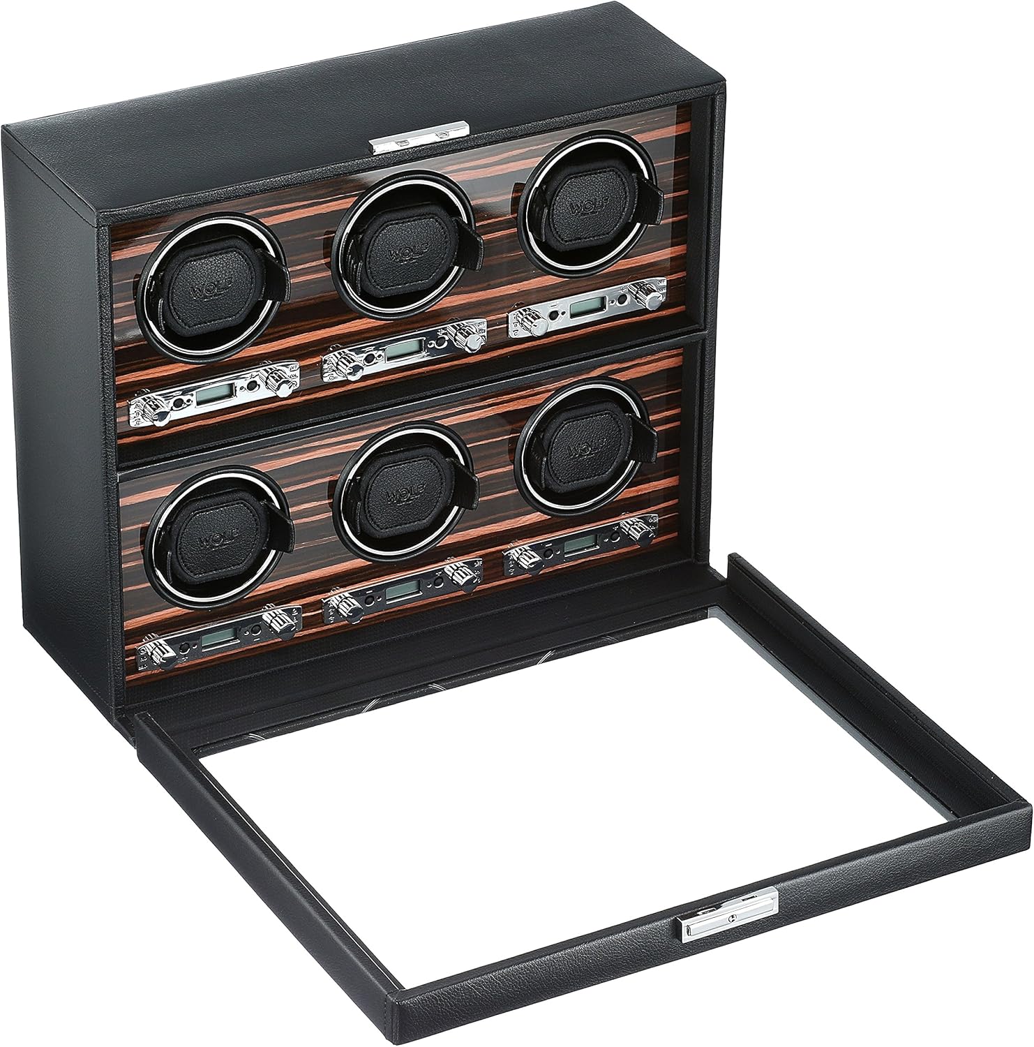 WOLF 459256 Roadster 6 Piece Watch Winder with Cover, Black: Watches
