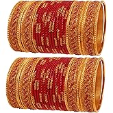 Touchstone Indian Bollywood Glamorous Fashion Wrist Enhancing Shimmering Golden Glitters Textured Color Designer Jewelry Bracelets Bangle Chura. Set of 48 in Gold Tone for Women.