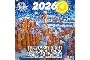 The Original 2026 Starry Night National Parks Wall Calendar | Made in the USA | Hand-Painted Art (No AI) | Van Gogh-Inspired Starry Night Theme | 12x24 in Open (12x12 in Closed) | National Park Gifts