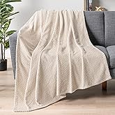 PAVILIA Soft Fleece Ivory Cream Throw Blanket for Couch, Lightweight Plush Warm Blankets for Bed, Fuzzy Cozy Flannel Blanket Throw for Sofa, Travel, Jacquard Pattern, Ivory/Cream, 50x60 inch
