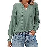 siliteelon Womens V Neck Tunics Fall Tops Long Sleeve Lace Dressy Casual Blouse Cute Ruffle Business Work 2025 Trendy TShirts