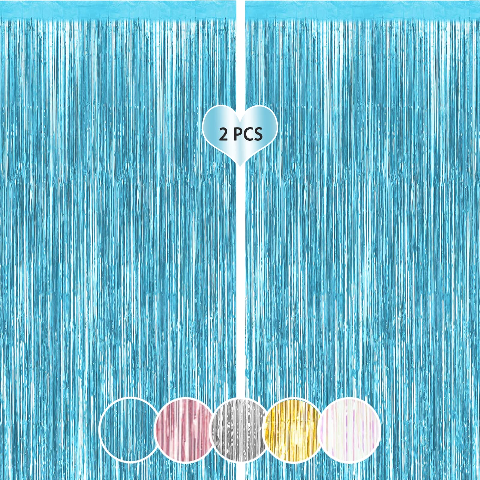 2 Pack Blue Tinsel Curtains for Birthday Party Decorations, Photo Booth Backdrop Hanging Door Streamers Foil Fringe Curtain-3.2Ft x 6.56Ft