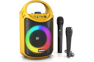 MASINGO Karaoke Machine for Kids and Adults with 1 Wireless Karaoke Microphone and 1 Wired Mic, PA Portable Speaker with LED Lights, Supports TF Card/USB, AUX/MIC in, TWS for Home Party, Burletta C10