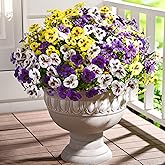 Waipfaru 20 Bundles Artificial Pansy Flowers for Outdoor, UV Resistant Faux Silk Flowers for Outdoor Planters Front Door Porch Yard Patio Window Box Home Decor (Purple, Yellow, White)