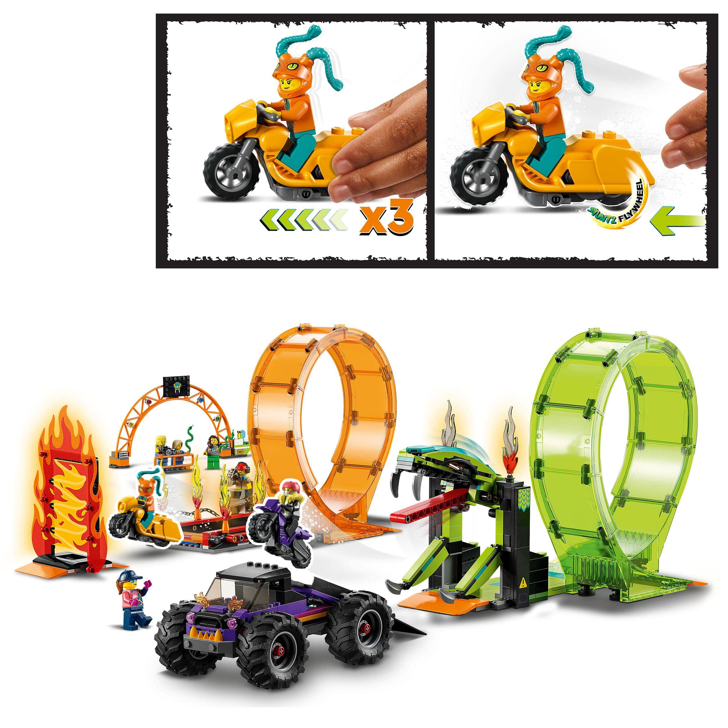 LEGO 60339 City Stuntz Stuntshow-Doppellooping Set, inkl. Rampe, Monstertruck, 2X Motorrad und 7 Minifiguren, Spielzeug für Kinder ab 7 Jahre 8