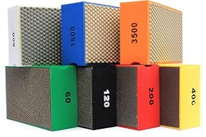 BSRTTOOL 7 PCS Diamond Hand Polishing Pads Sanding Blocks Foam Backing for Tile Stone Marble Concrete Ceramics Granite Glass Wet Dry (7 PCS)