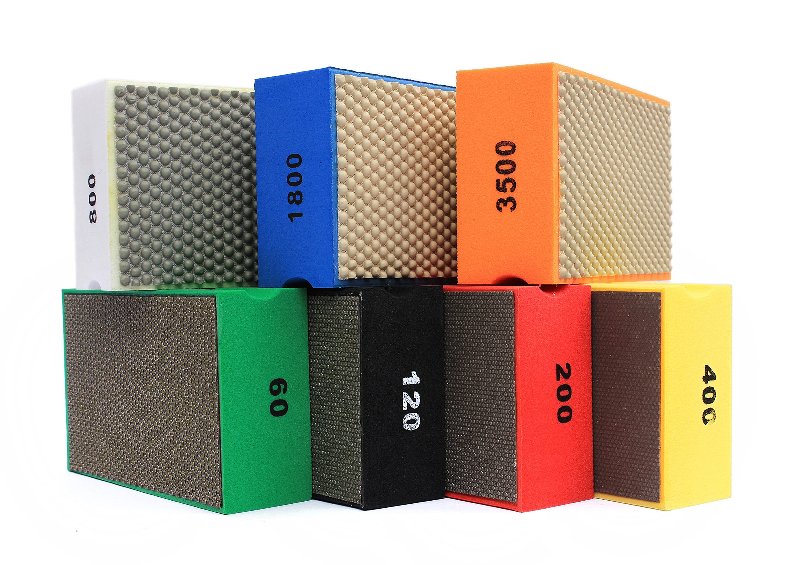 BSRTTOOL 7 PCS Diamond Hand Polishing Pads Sanding Blocks Foam Backing for Tile Stone Marble Concrete Ceramics Granite Glass Wet Dry (7 PCS)
