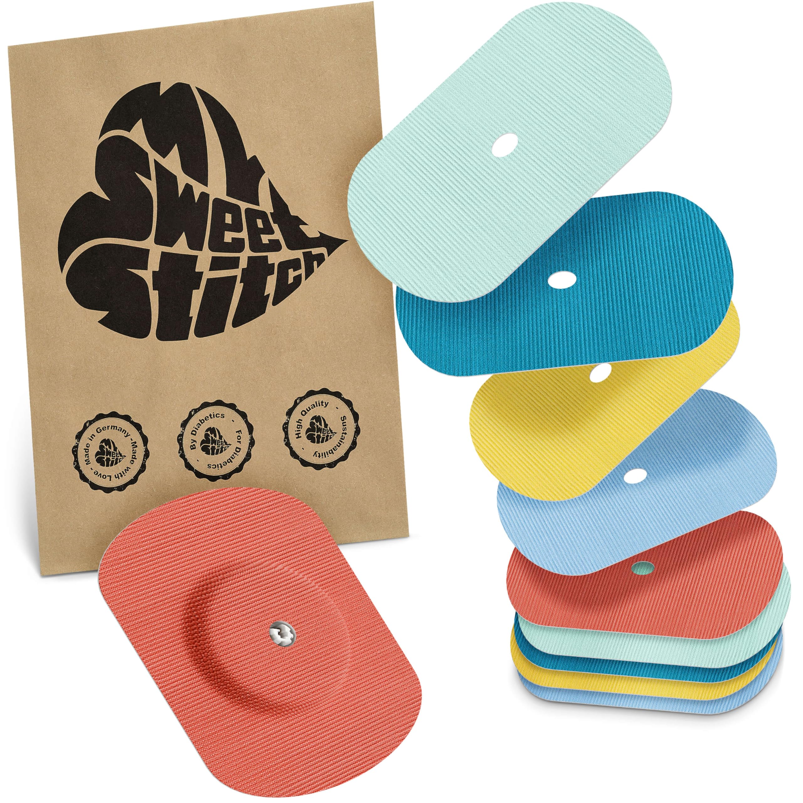 MySweetStitch - 10 x Freestyle Libre 1 & 2 Patches Oval with Ventilation Hole, Overpatch Ø 70 x 55mm, Waterproof, Breathable, Skin-Friendly, Made in Germany, Pastel