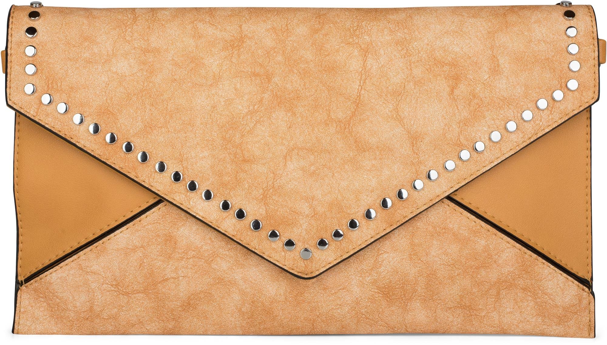 styleBREAKER envelope clutch in flap design with studs, 2-tone washed vintage look, evening bag, women 02012172, color:Curry