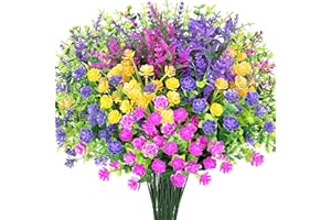 GrennMauler Artificial Outdoor Flowers, 16pcs UV Resistant Fake Flowers Outdoor, Faux Plastic Flowers for Decoration Home Kitchen Wedding Party Decor