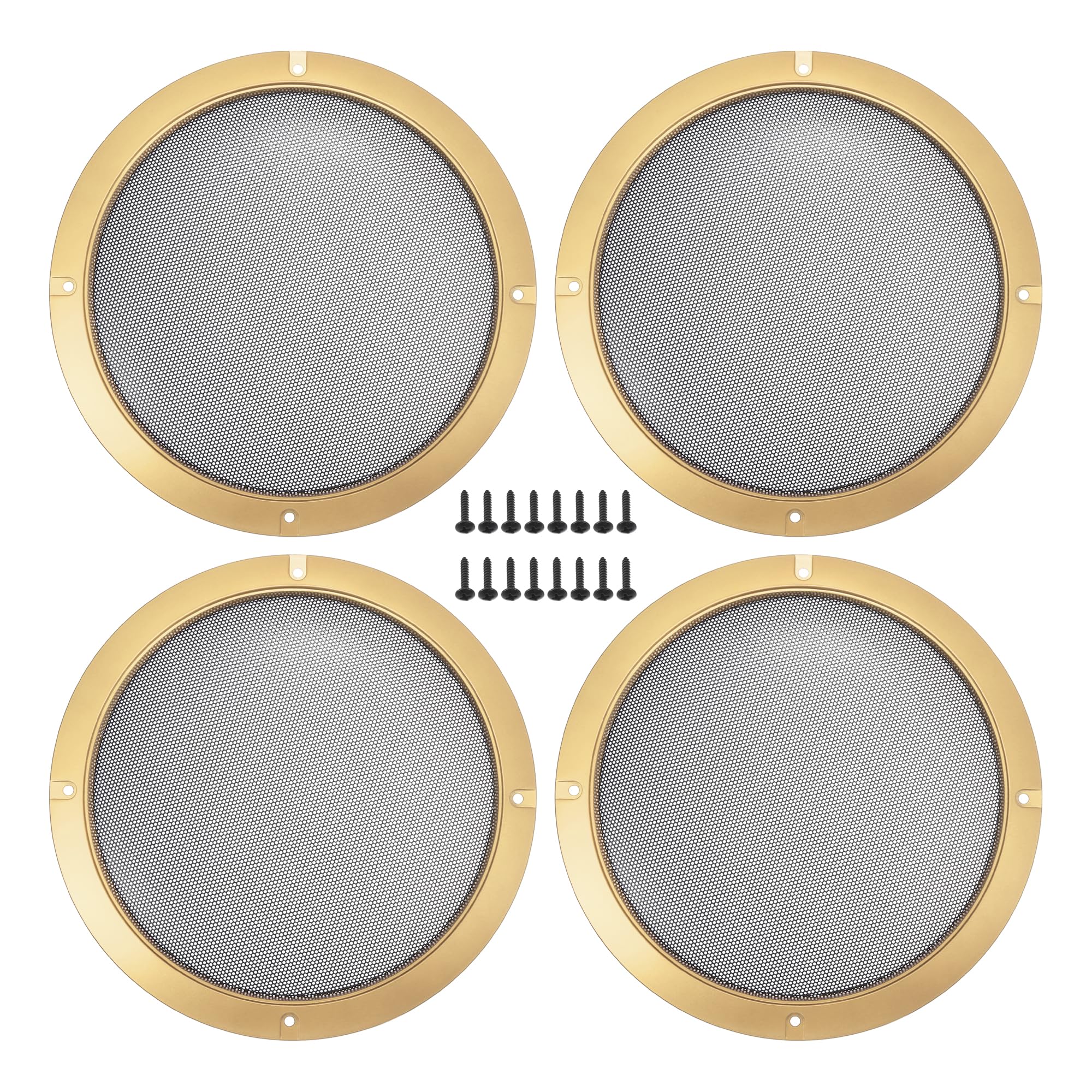 Photo 1 of ACROPIX Universal 8" Car Speaker Grills Cover Mesh Round 8 Inch Audio Speaker Subwoofer Guard Protector Case with Screws Iron Gold Tone Black - Pack of 4