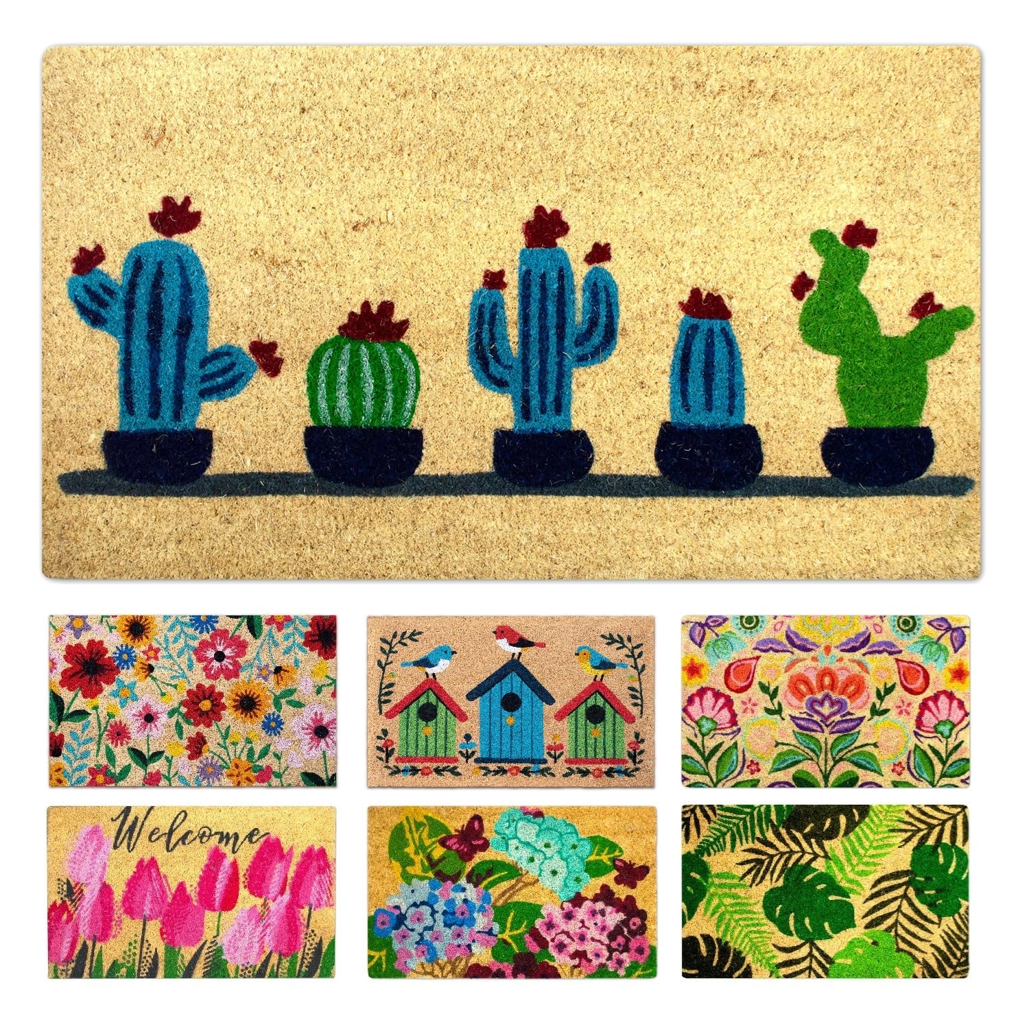 LUA VIKA Coir Doormat - Cactus - 40x70 cm - Outdoor Door mat - Front Door mat outside - Doormats outside