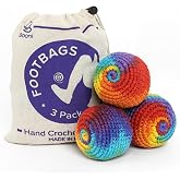 BOONI Handmade Crocheted Footbag- Pack of 3 &ndash; Durable Woven Cotton Kick Ball for Style Games, Juggling, Tricks &amp; Outdoor Games - Great as Stress Relief Fidget Toys&ndash; Made in Nepal
