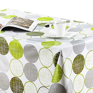 KP Home Tischdecke, PVC, abwischbar, rund, rechteckig, abwischbar, Vinyl, 250 x 140 cm, Limettengrün/Grau