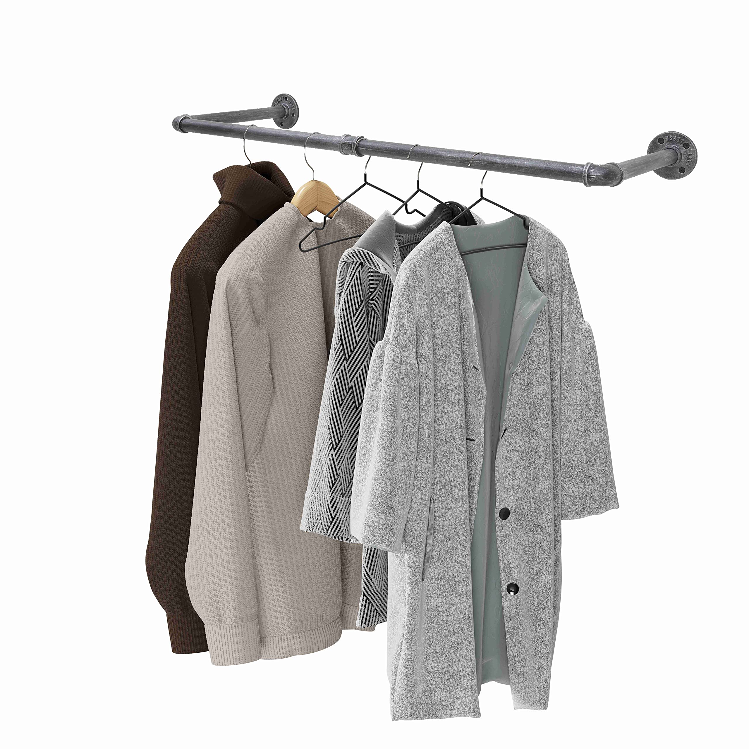 LINKPIPES Industrial Pipe Clothing Rack Wall Mounted Clothes Rack Heavy Duty Space-Saving Garment Bar Rack Detachable Multi-Purpose Hanging Rod,24 inch(Black Gray)