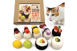 Woolbuddy Sushi Cat Toy Set – Wool Felt Interactive Toys for Indoor Cats & Kittens, Catnip-Free, Durable, Cute Enrichment Toys for Bored Cats, Natural Wool Dental & Hunting Play (Small – 9 Pcs)