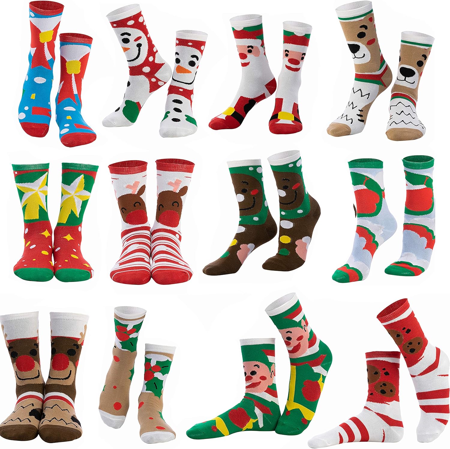 12 Pairs Christmas Holiday Warm Soft Cotton Socks Set for