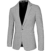 Lars Amadeus Men's Casual Plaid Sports Coat Notched Lapel One Button Houndstooth Blazer