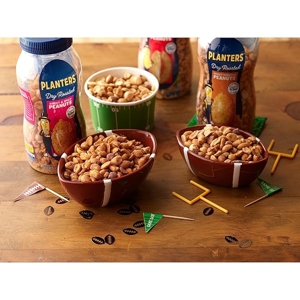 PLANTERS SWEET AND SPICY PEANUTS, PARTY SNACKS, PLANT-BASED PROTEIN, AFTER SCHOOL SNACK, QUICK SNACKS FOR ADULTS, SWEET AND SALTY SNACK NUTS, PANTRY STAPLE, HONEY ROASTED PEANUT, KOSHER, 16OZ JAR