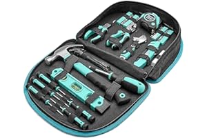 鶹 Basics Tool Set with Easy Carrying Round Pouch, 104-Piece, Turquoise, 36.58 x 28.96 x 7.62 cm