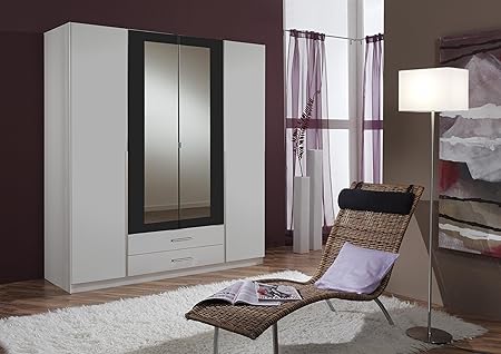 Armoire De Fabrication Allemande Avec Portes Et Miroirs En Noyer Blanc Chambre A Coucher Bois Dense Blanc 4 Door 180 Cm Amazon Fr Cuisine Maison