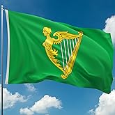 Irish Flag – Ireland Flag with Coat of Arms Harp - Éire tricolour flag - Double-sided Digital Print - 110Den Thick polyester - Double Seam - 2 brass eyelets, large 5ft x 3ft