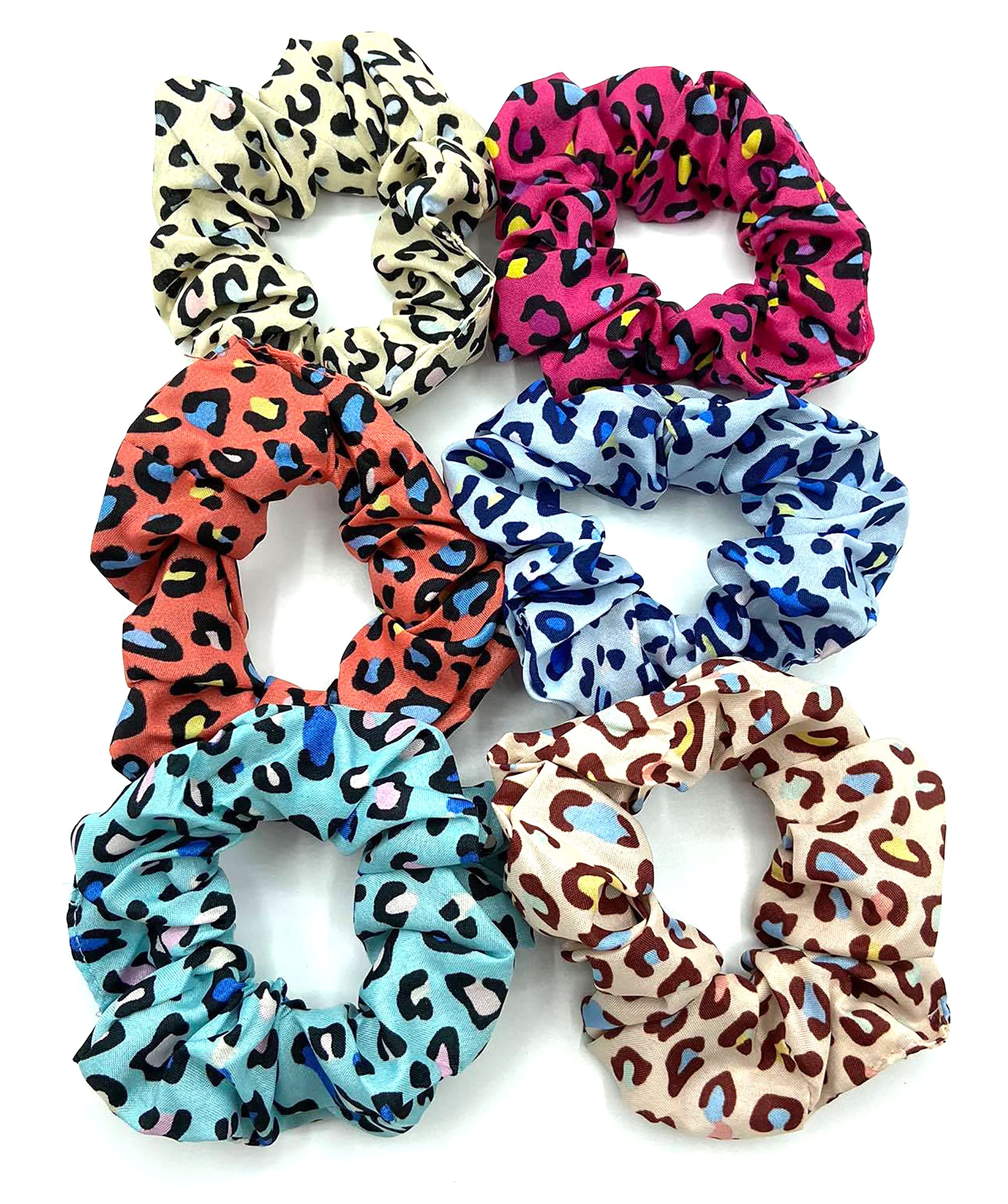 Pack of 6 Leopard Print Scrunchies, Womes/Girls Hair Bands, Bobbles , Hair Ties