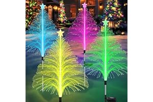 MRHEPHAESTUS Solar Christmas Decorations, 4 Pack 38.5 Inch 7 Color Changing Jellyfish Lights with 5 Layer Optical Fiber Solar Flower Lights for Outdoor Xmas Yard Garden Pathway Decor