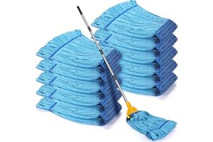 Lallisa 10 Pcs Commercial Mop Head Replacement Tube Microfiber Mop Heads for Floor Cleaning Industrial Mop Heads Looped End Wet Mop Head Refill for Home Commercial Industrial Use (Blue,18 oz)