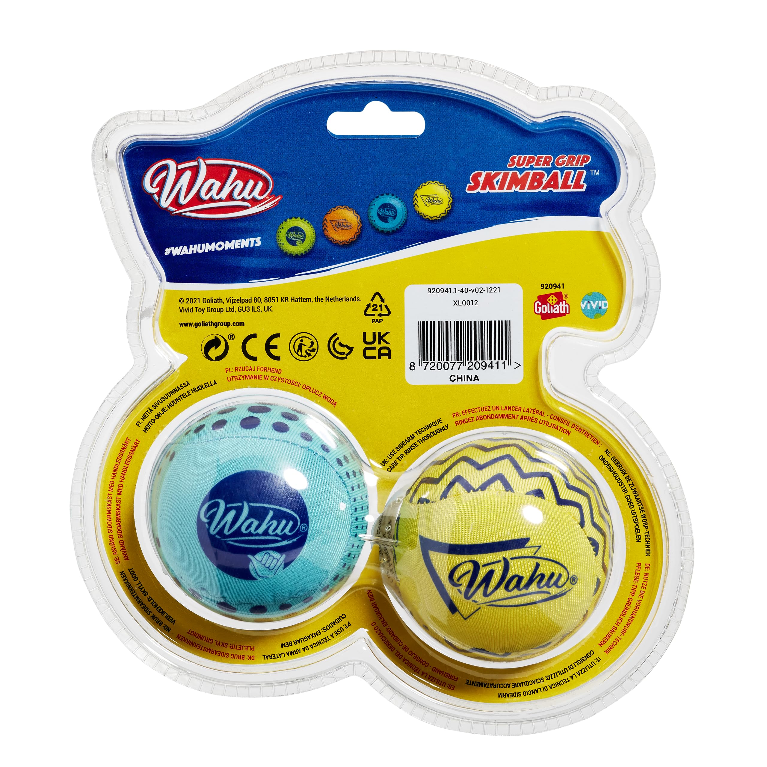 Wahu Super Grip 100% Waterproof Skimball Set, Pack of 2 Water Skipping Balls for Pool and Beach, Skips Over 150' on Water, Blue/Yellow