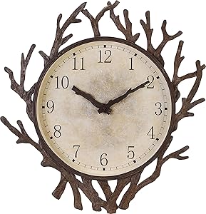 Bestime 21inch Tree Branch Design Metal Frame Wall Clock. Indoor/Outdoor. Wall Art, Interior Decoration. Big Dial Easy to Read. Fits Most décor Whether Industrial, Rustic Farmhouse, Vintage Retro.