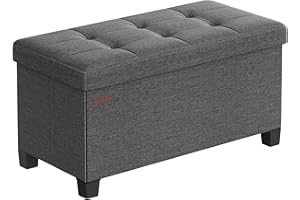 SONGMICS Storage Ottoman Bench, Foldable Foot Rest with Legs, 38 x 76 x 38.5 cm, End of Bed Bench, Storage Chest, Load up to 