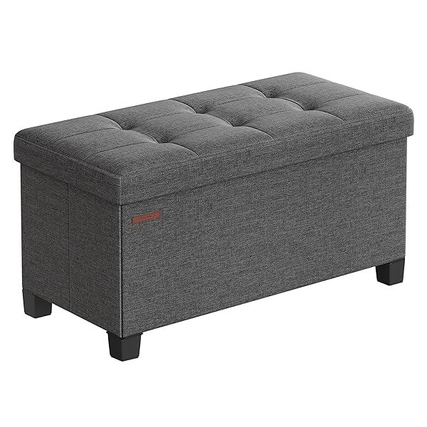 SONGMICS STORAGE OTTOMAN BENCH, FOLDABLE FOOT REST WITH...