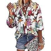 ZXZY Women's Hawaiian Shirts Long Sleeve Tropical Tops Button Down Dressy Casual Blouses