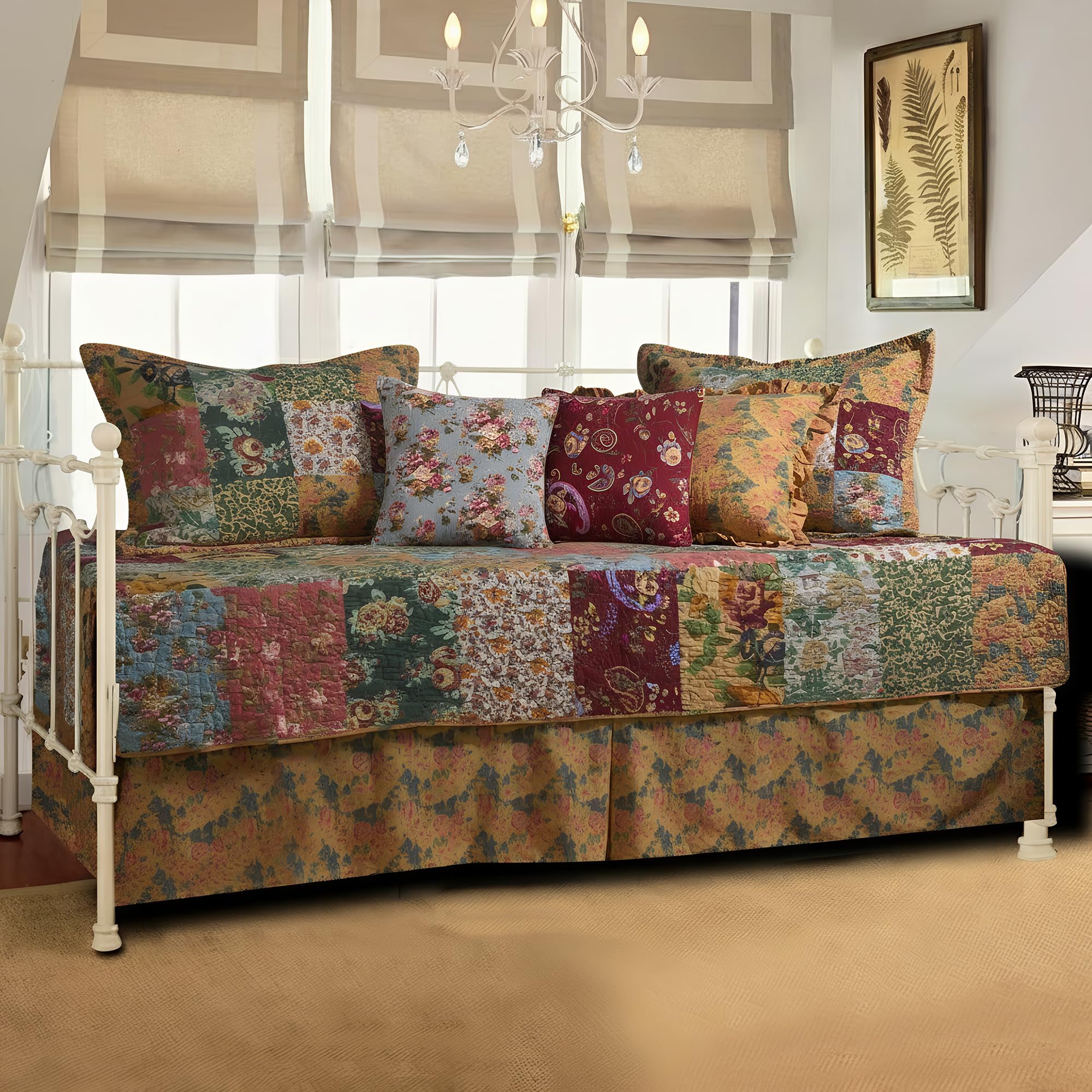 Greenland Home Fashions 100% Cotton Authentic Patchwork Quilted Daybed Set, 7 Piece, Antique Chic Image