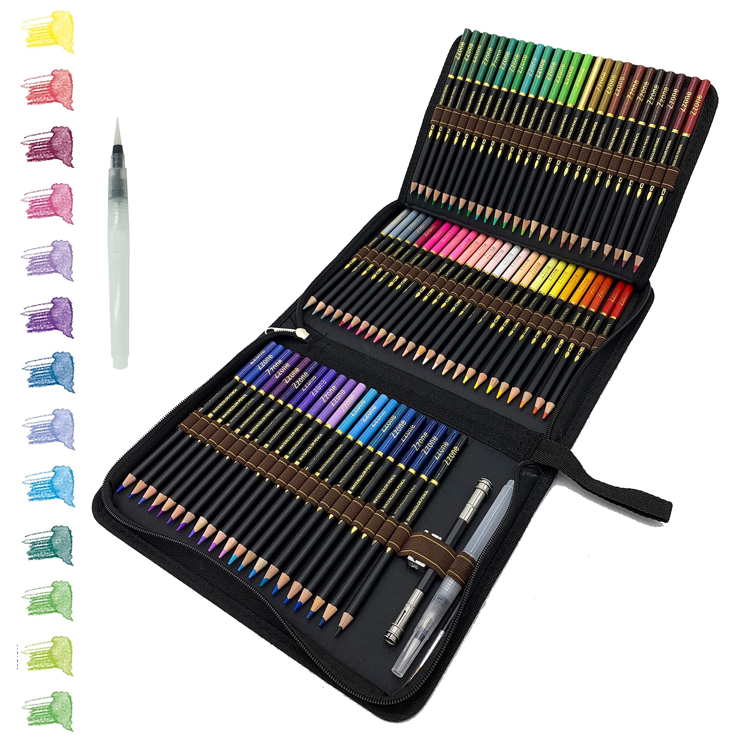 TVfly 72 Watercolour Pencils Set in Big Zip-Up Case, Easy to Store & Protect, Suitable for Beginners & Pro Artists