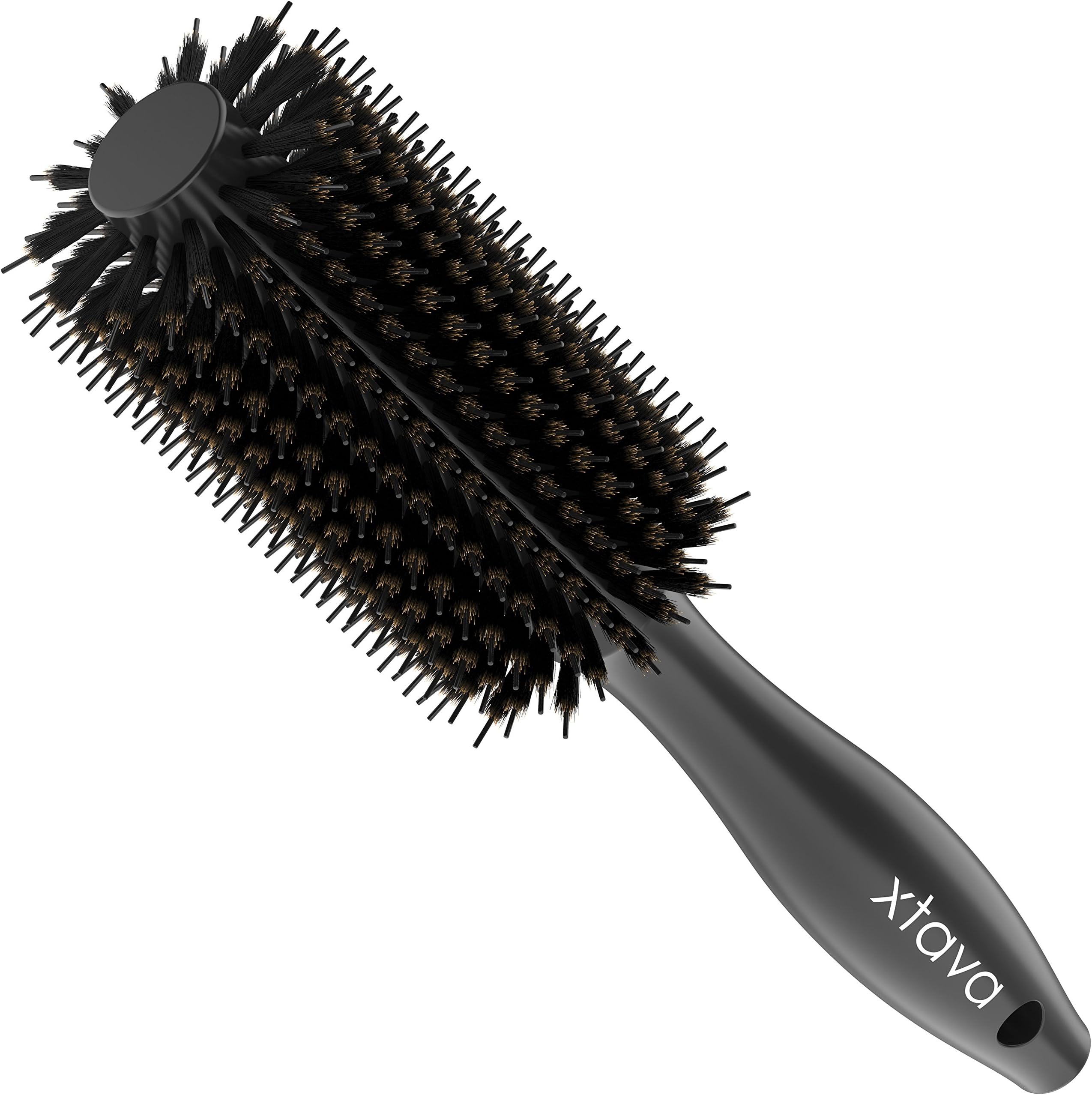 Xtava 22mm Natural Double Bristle Hair Brush - Volumizing and Detangling Blow Dryer Round Brush with Soft Boar Bristle - Professional Blow Drying Hair Brushes for Women with Fine Thick or Curly Hair