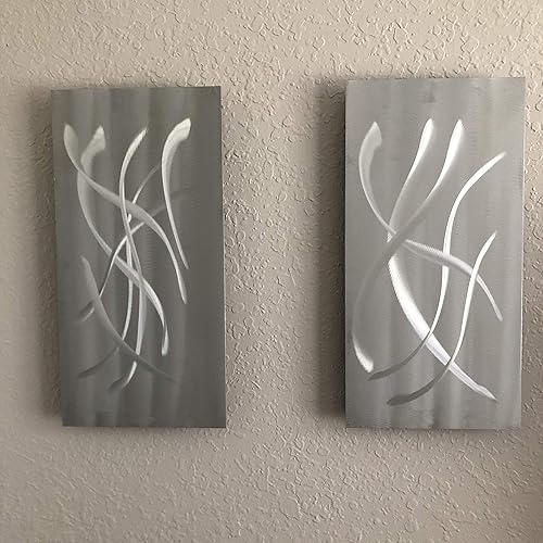 Silver Set of Two Metal Wall Art Home Decor Sculpture by Holly Lentz Handmade