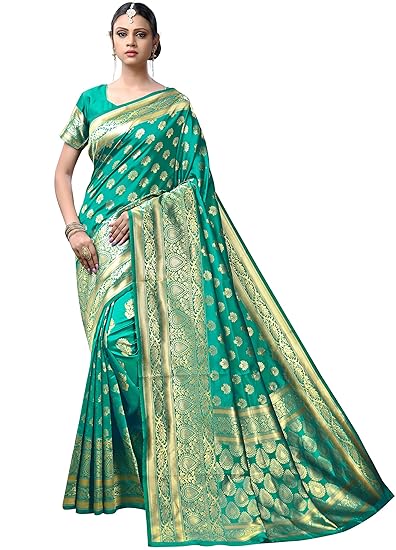 Womens Silk Blend Dharmavaram Saree (Rama)