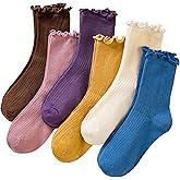 SeeyAN Girls Ruffle Socks Frilly Kids Crew Dress Cotton Soft Cute Toddler Socks 6 Pairs
