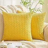GAWAMAY Decorative Throw Pillow Covers 18x18 Inch Set of 2 for Living Room Couch Bed Sofa, Farmhouse Square Cushion Cover Soft Striped Corduroy Pillow Cases Boho Accent Home Decor (45x45cm) Yellow
